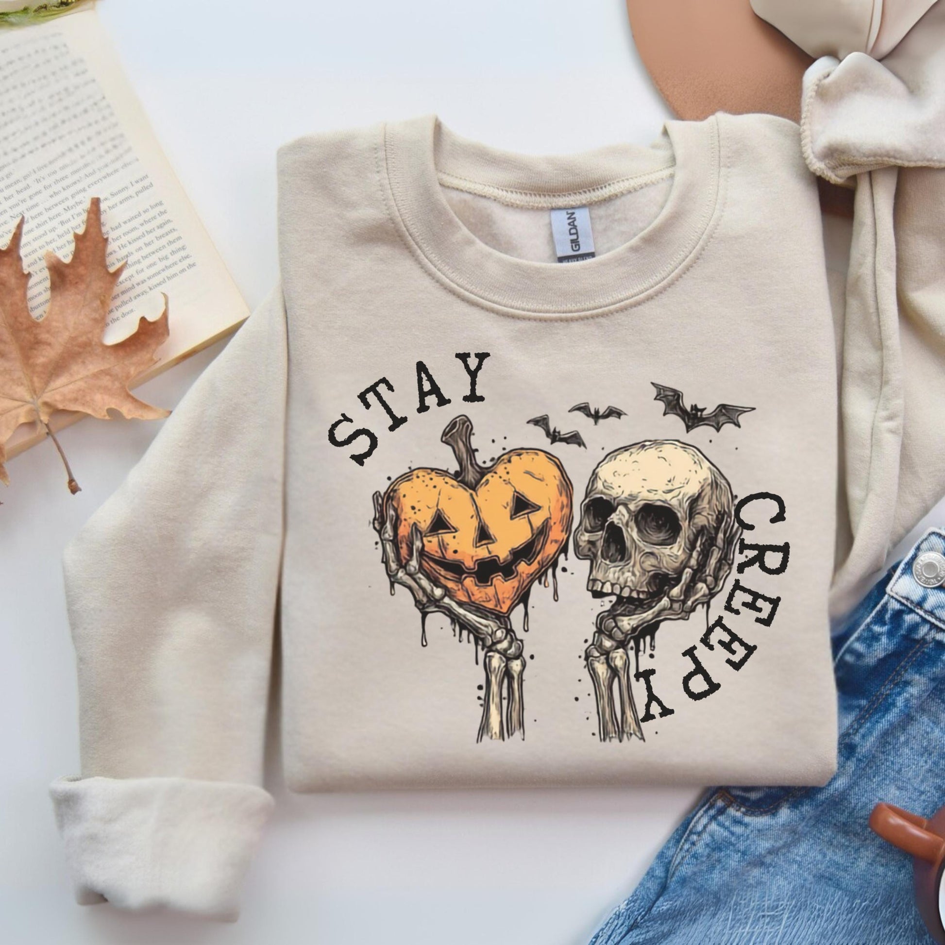Creepy Sweatshirt, Womens Halloween Sweatshirt, Cute Skeleton Hands Tee, Funny Halloween Outfit, Skull Tee, Spooky Season Shirt