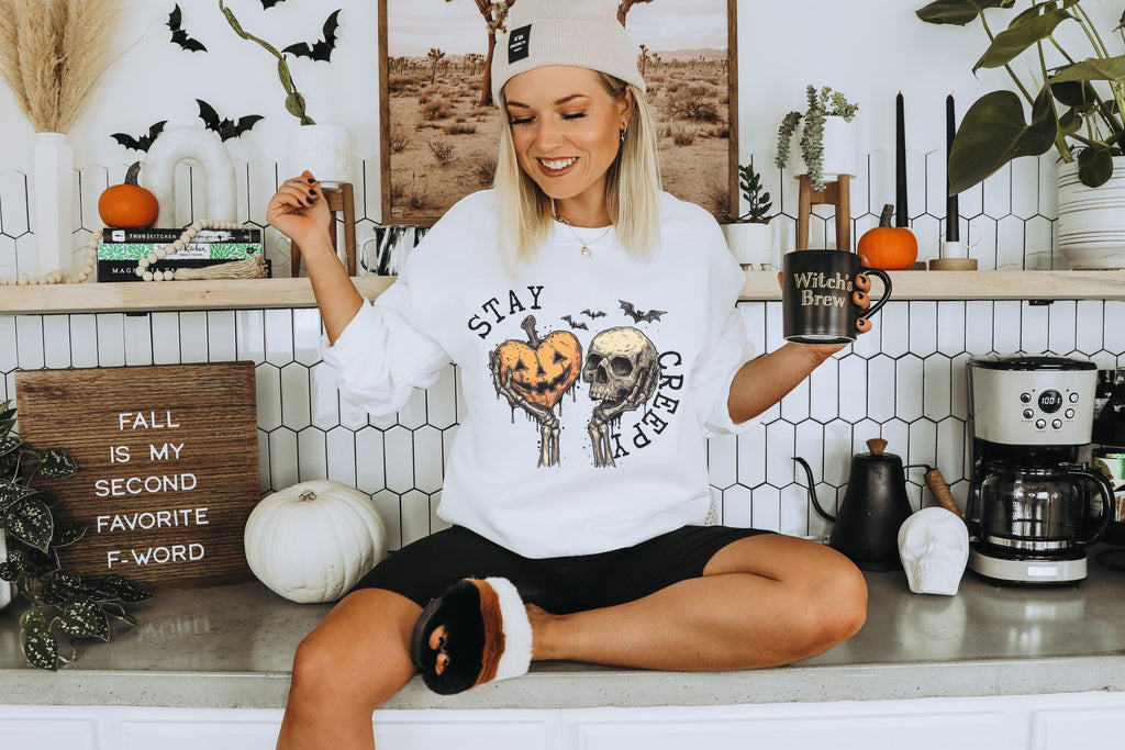 Creepy Sweatshirt, Womens Halloween Sweatshirt, Cute Skeleton Hands Tee, Funny Halloween Outfit, Skull Tee, Spooky Season Shirt