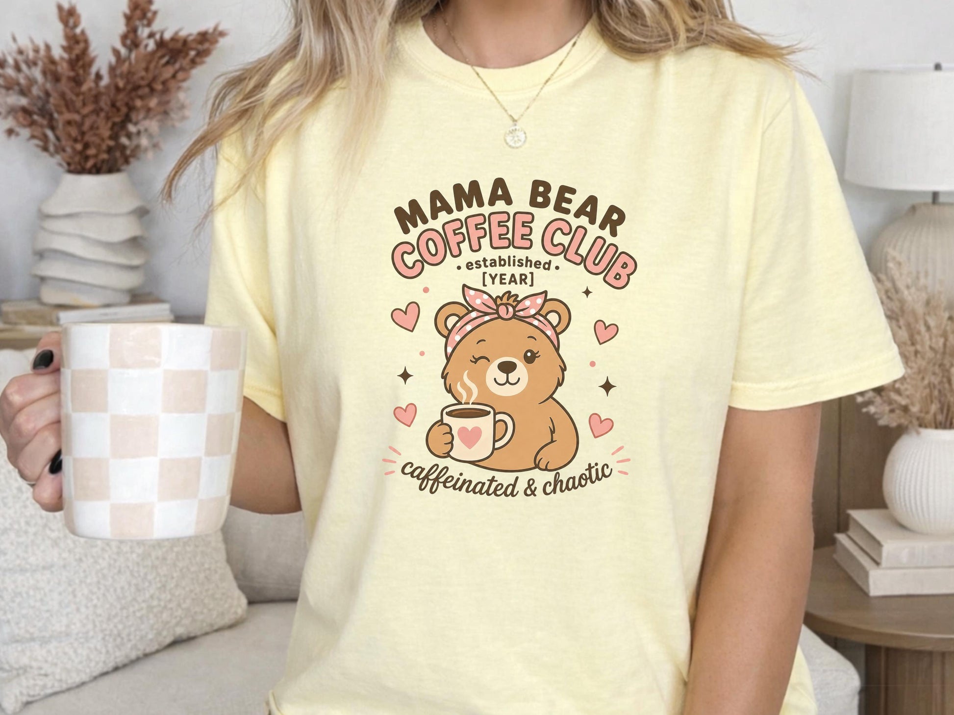 Mama Bear Coffee Club Shirt, Personalized Mom Gift, Cute Bear Design, Caffeinated Chaos Tee, Fun Custom Year T Shirt, Gift for Her
