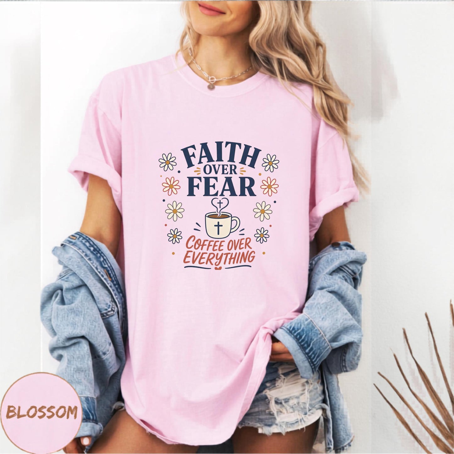 Faith Over Fear Coffee Mug Art, Inspirational Gift for Coffee Lovers, Personalized T-Shirt Design, Custom Tee Printing