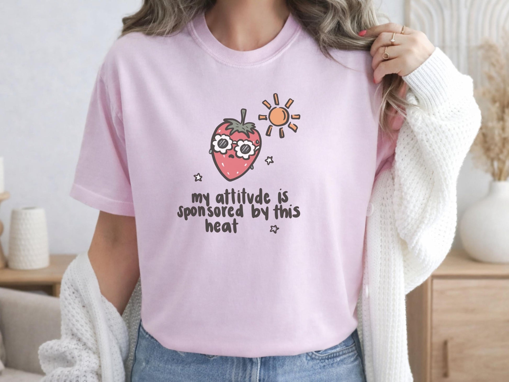 Funny Strawberry Graphic Tee, Casual White Shirt, Summer Humor Top, Cute Sun and Fruit Print, Cozy Everyday Wear, Fun Gift for Friends