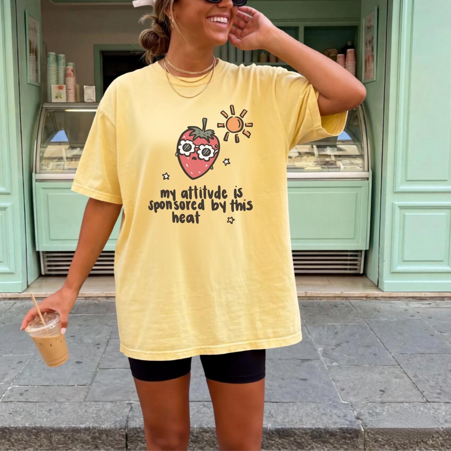 Funny Strawberry Graphic Tee, Casual White Shirt, Summer Humor Top, Cute Sun and Fruit Print, Cozy Everyday Wear, Fun Gift for Friends