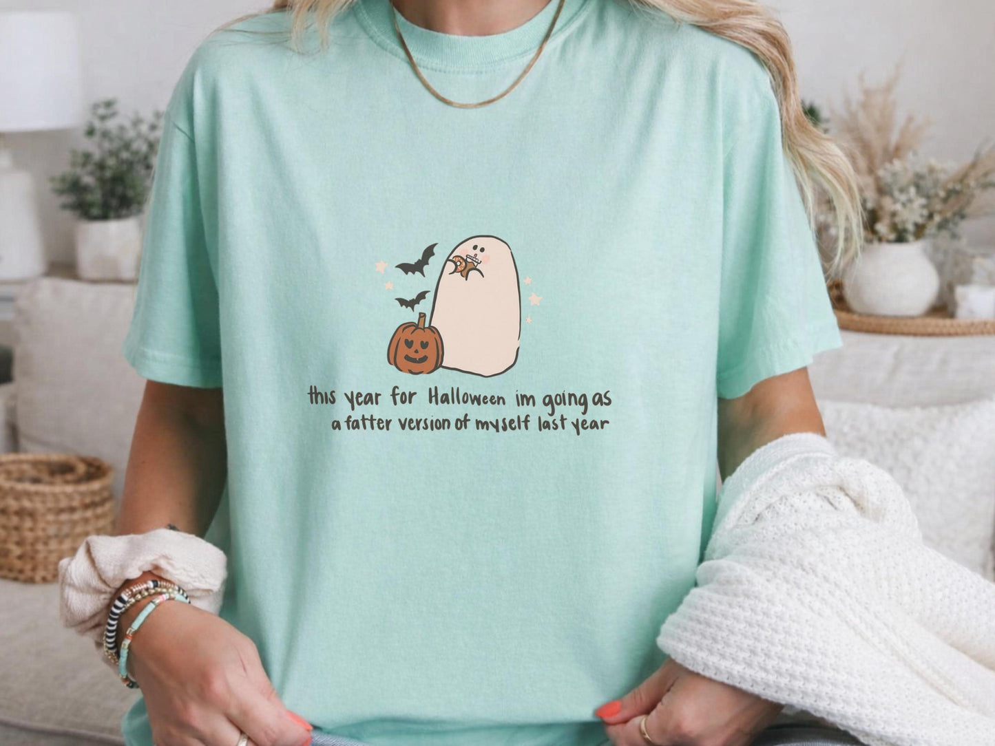 Halloween Ghost T-Shirt, Funny Graphic Tee, Custom Ivory Shirt, Cute Halloween Top, Casual Autumn Wear, Gift for Friends, Cozy Outfit