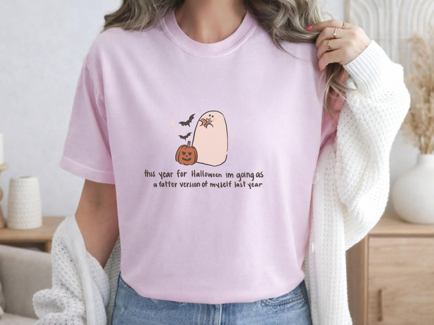 Halloween Ghost T-Shirt, Funny Graphic Tee, Custom Ivory Shirt, Cute Halloween Top, Casual Autumn Wear, Gift for Friends, Cozy Outfit