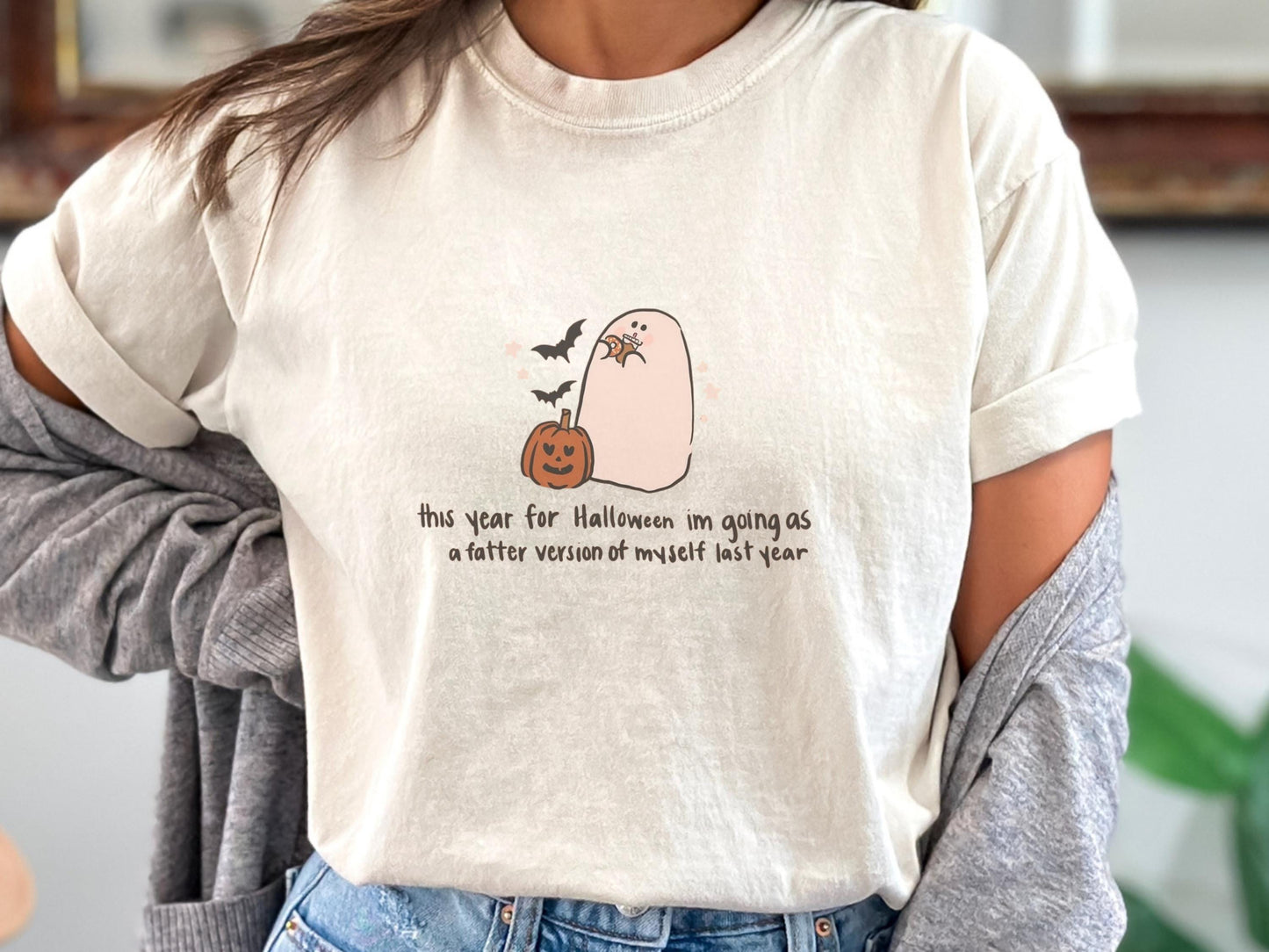Halloween Ghost T-Shirt, Funny Graphic Tee, Custom Ivory Shirt, Cute Halloween Top, Casual Autumn Wear, Gift for Friends, Cozy Outfit