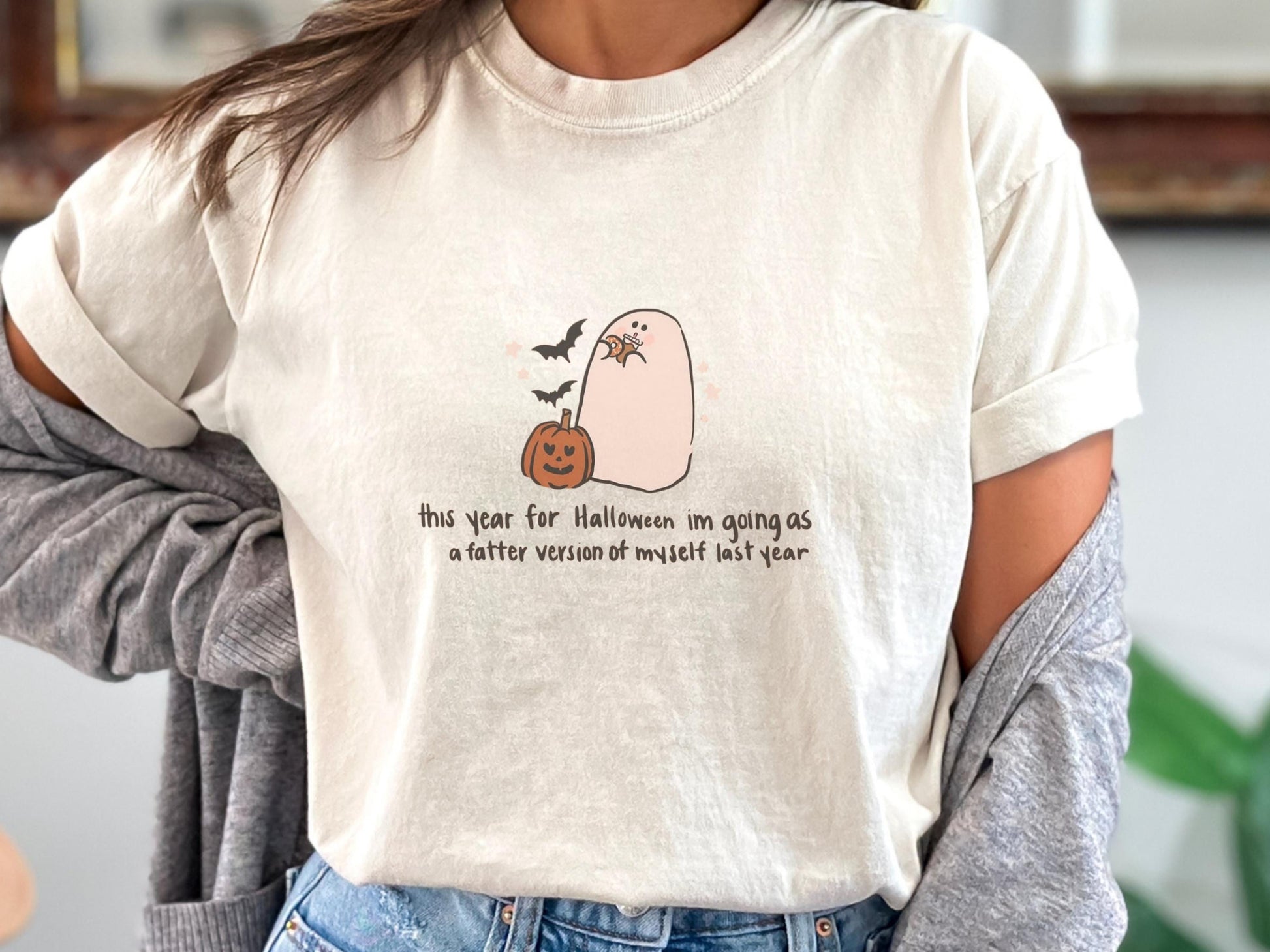 Halloween Ghost T-Shirt, Funny Graphic Tee, Custom Ivory Shirt, Cute Halloween Top, Casual Autumn Wear, Gift for Friends, Cozy Outfit