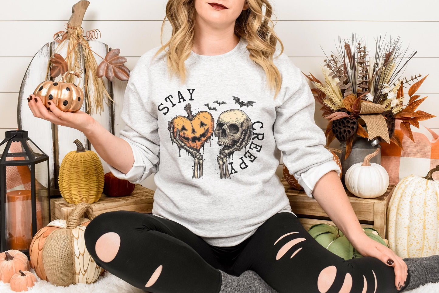 Creepy Sweatshirt, Womens Halloween Sweatshirt, Cute Skeleton Hands Tee, Funny Halloween Outfit, Skull Tee, Spooky Season Shirt