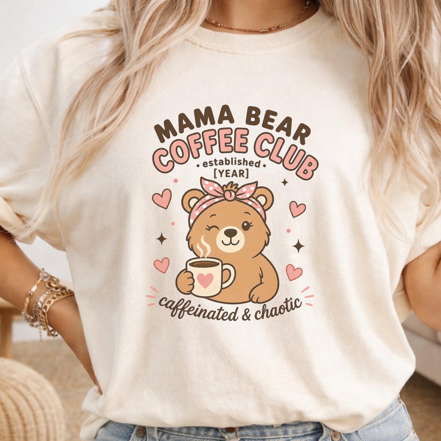 Mama Bear Coffee Club Shirt, Personalized Mom Gift, Cute Bear Design, Caffeinated Chaos Tee, Fun Custom Year T Shirt, Gift for Her