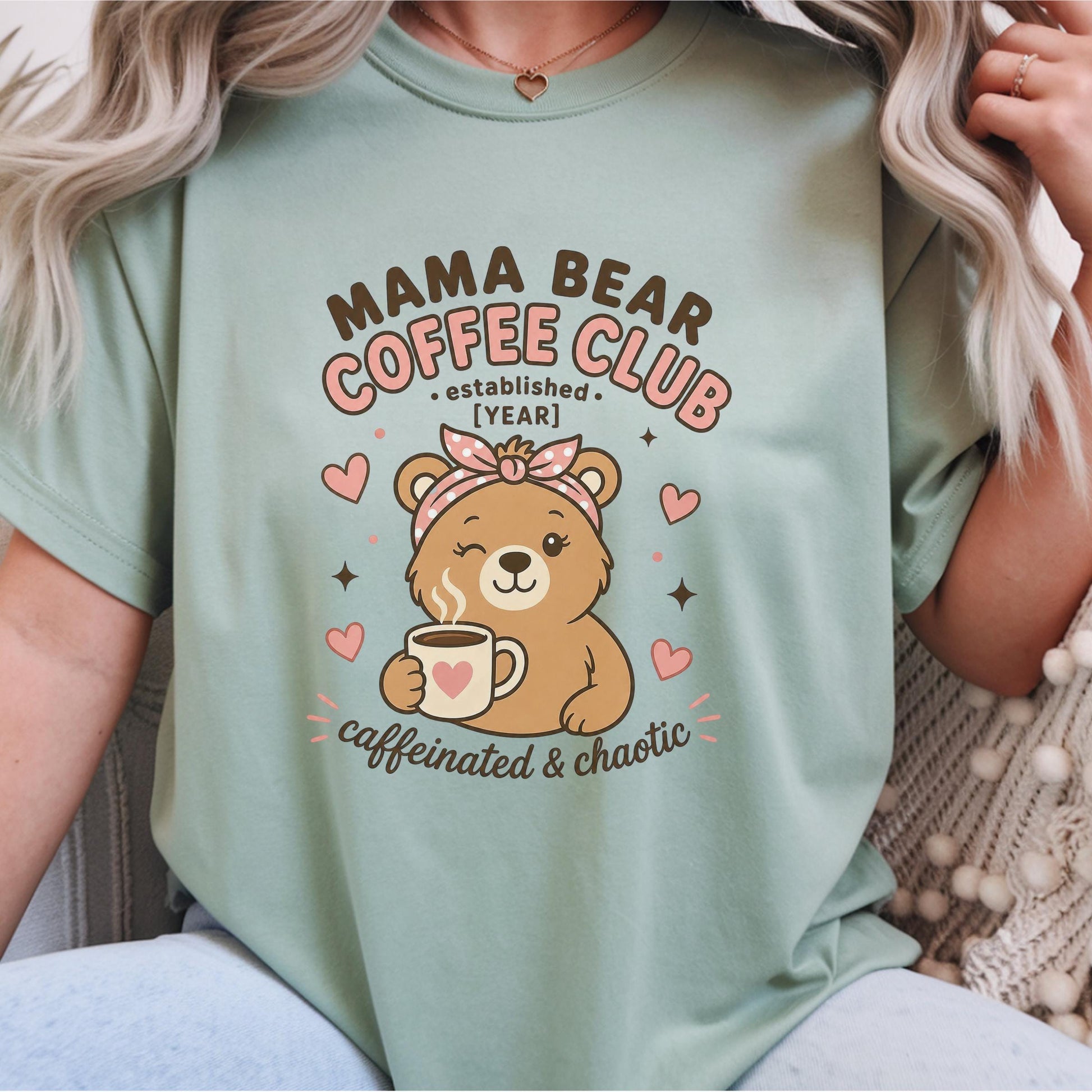 Mama Bear Coffee Club Shirt, Personalized Mom Gift, Cute Bear Design, Caffeinated Chaos Tee, Fun Custom Year T Shirt, Gift for Her