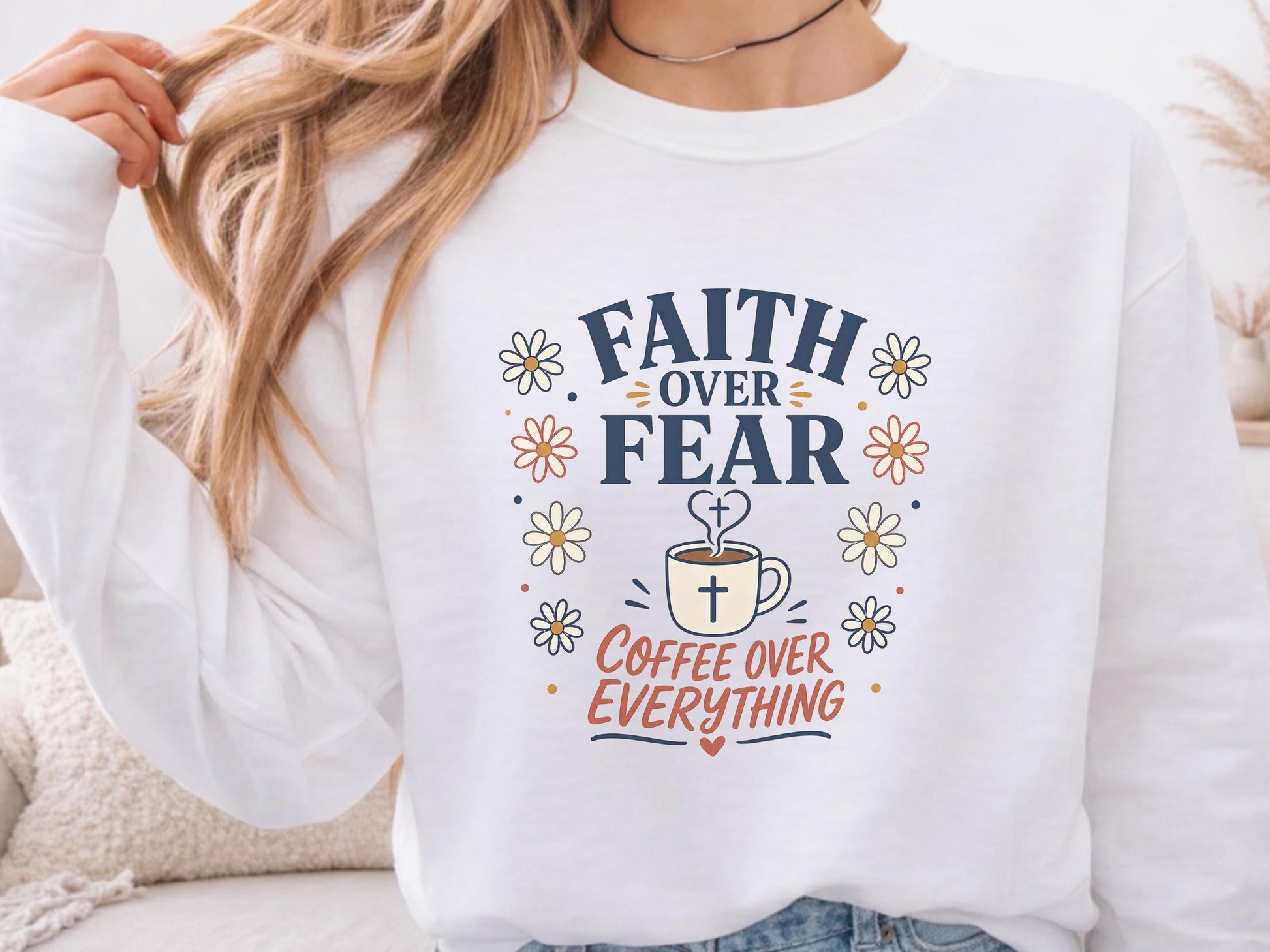 Faith Over Fear Coffee Mug Art, Inspirational Gift for Coffee Lovers, Personalized T-Shirt Design, Custom Tee Printing