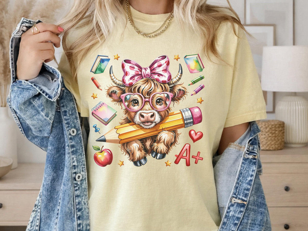 Cute Cow Sweatshirt, Back to School Hoodie, Kids Gift, Funny Highland Cow Design, Gildan Crewneck, Unisex Pullover, Cozy Fall Apparel