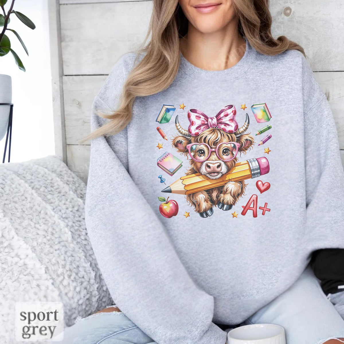 Cute Cow Sweatshirt, Back to School Hoodie, Kids Gift, Funny Highland Cow Design, Gildan Crewneck, Unisex Pullover, Cozy Fall Apparel