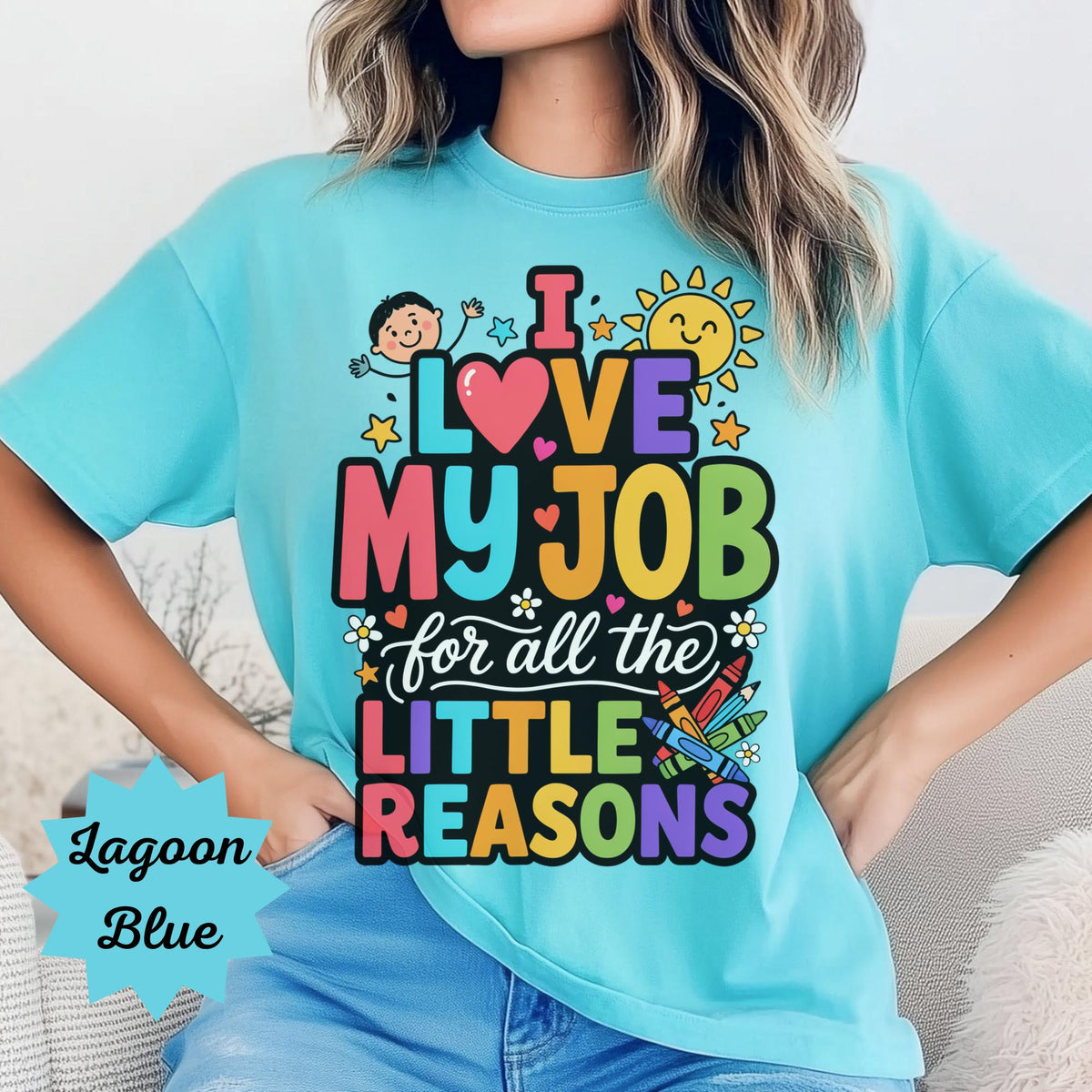 I Love My Job Sweatshirt, Colorful Work Apparel, Teacher Appreciation Gift, Unisex Gildan Crewneck, Fun Work Outfit, Crayon Design
