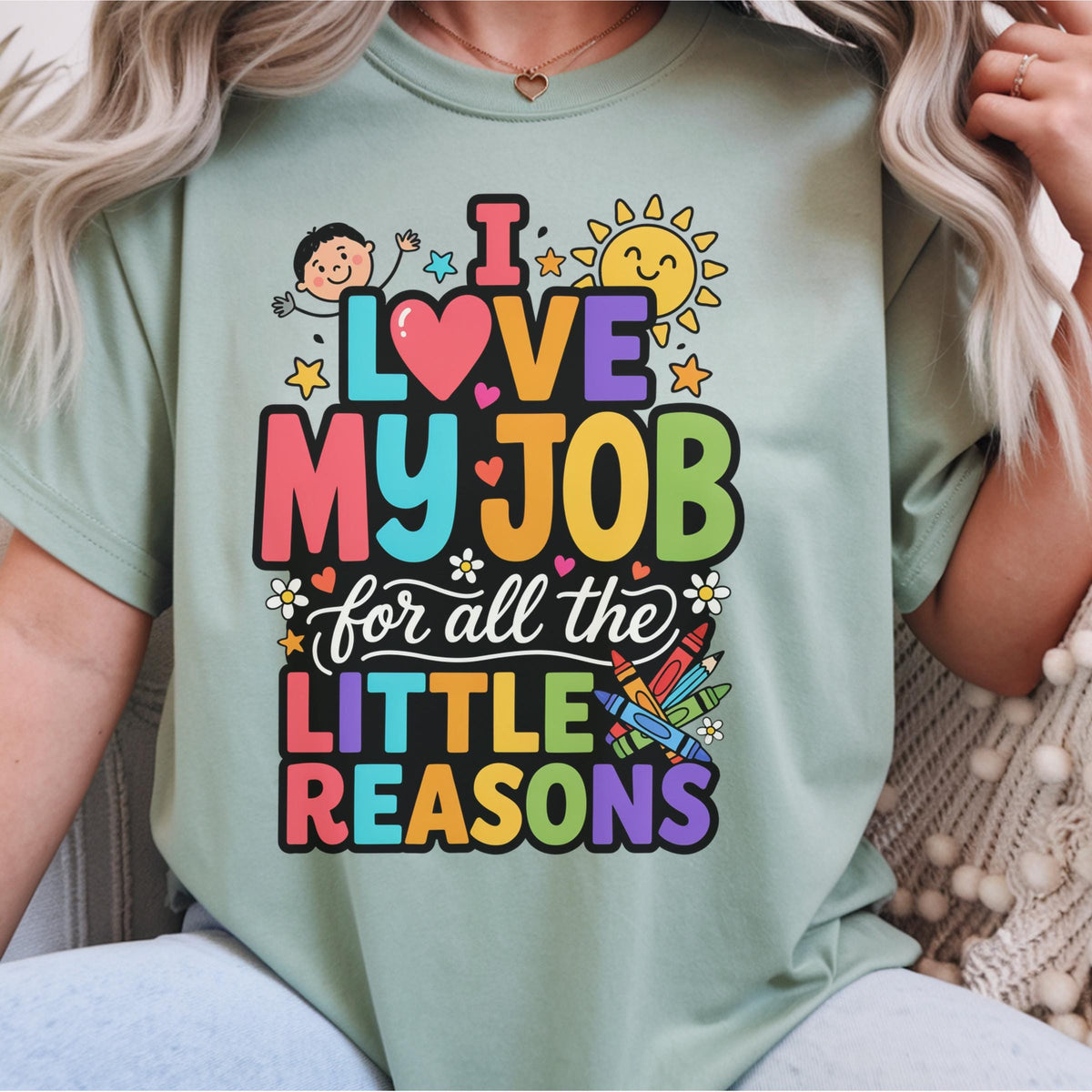 I Love My Job Sweatshirt, Colorful Work Apparel, Teacher Appreciation Gift, Unisex Gildan Crewneck, Fun Work Outfit, Crayon Design