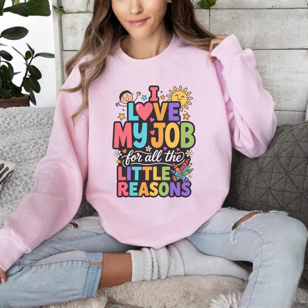 I Love My Job Sweatshirt, Colorful Work Apparel, Teacher Appreciation Gift, Unisex Gildan Crewneck, Fun Work Outfit, Crayon Design