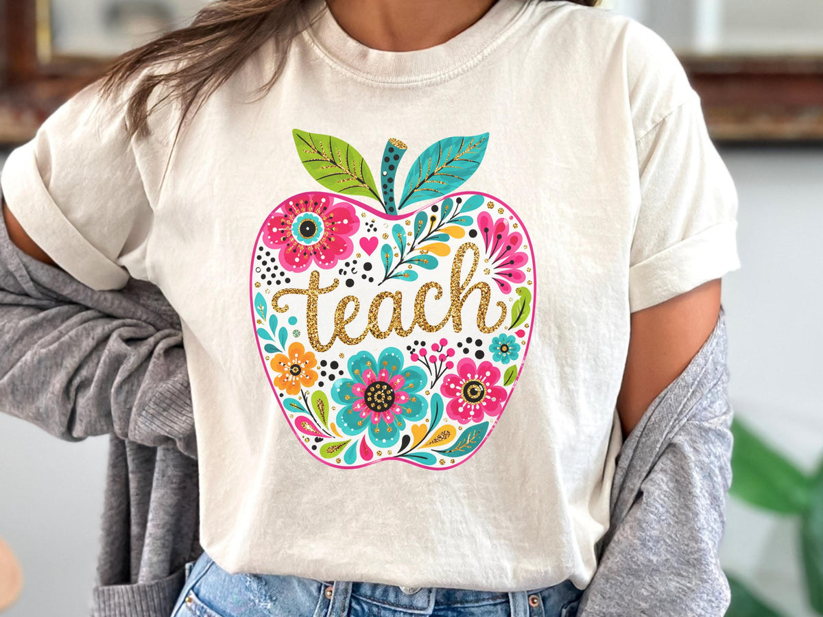 Apple Teacher Sweatshirt, Floral Teacher Gift, Custom Teacher Clothing, Colorful Apple Design, Personalized Crewneck, Gift for Educators
