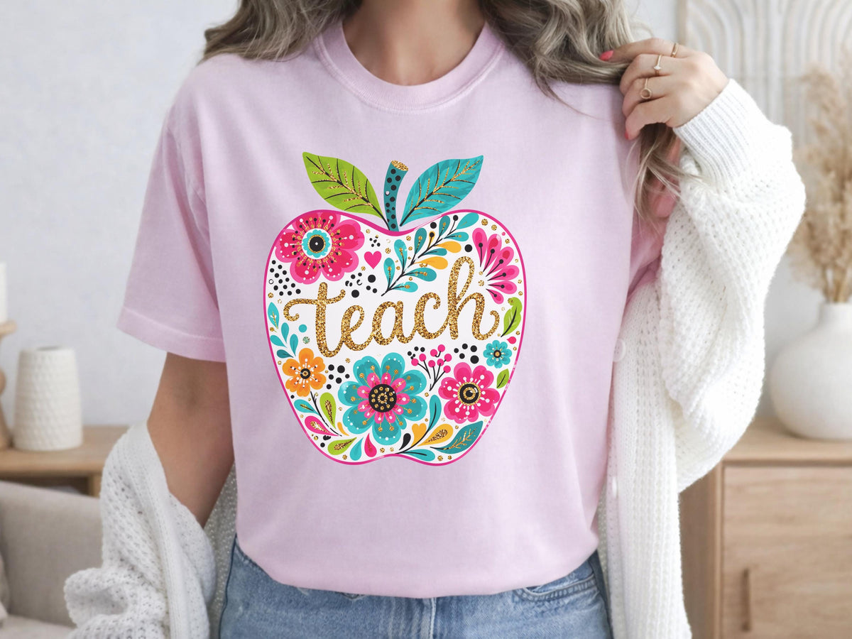 Apple Teacher Sweatshirt, Floral Teacher Gift, Custom Teacher Clothing, Colorful Apple Design, Personalized Crewneck, Gift for Educators