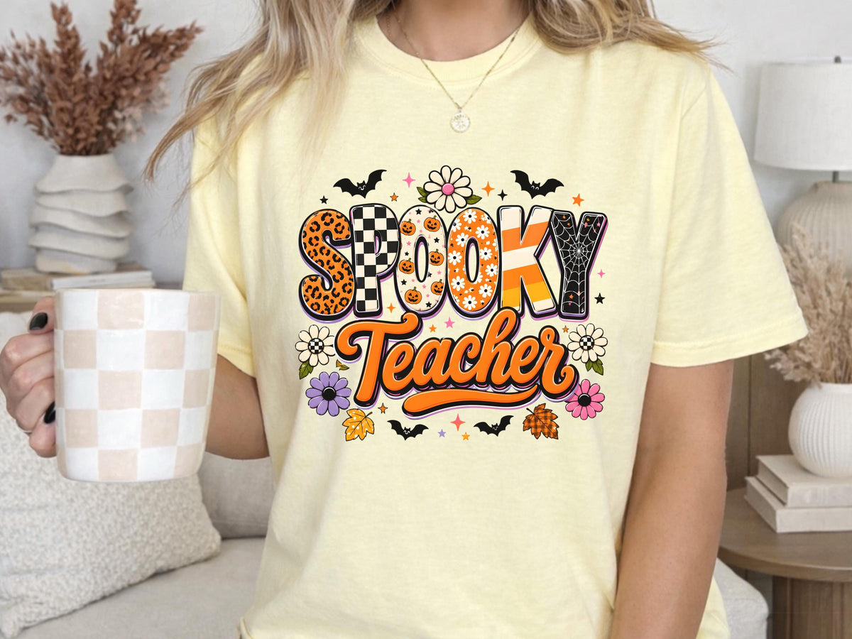 Spooky Teacher Shirt, Halloween Teacher T-Shirt, School Spirit Tee, Colorful Teacher Appreciation Gift, Fall Classroom Outfit 2025