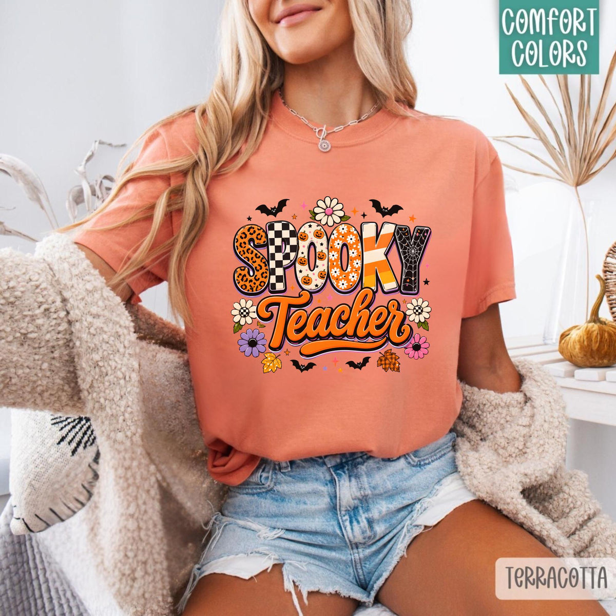 Spooky Teacher Shirt, Halloween Teacher T-Shirt, School Spirit Tee, Colorful Teacher Appreciation Gift, Fall Classroom Outfit 2025