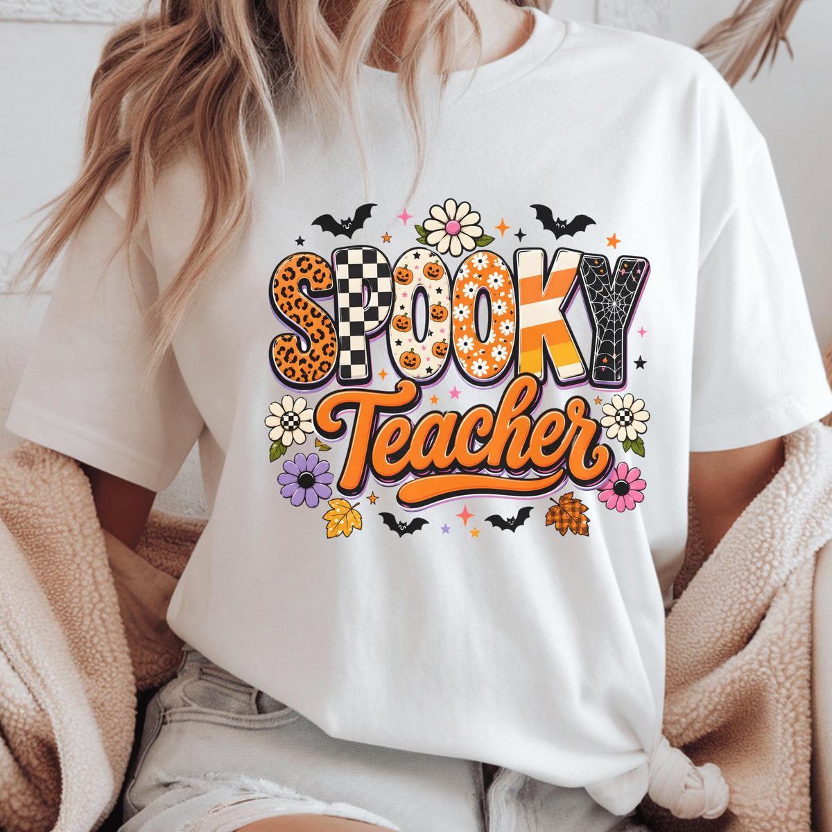 Spooky Teacher Shirt, Halloween Teacher T-Shirt, School Spirit Tee, Colorful Teacher Appreciation Gift, Fall Classroom Outfit 2025