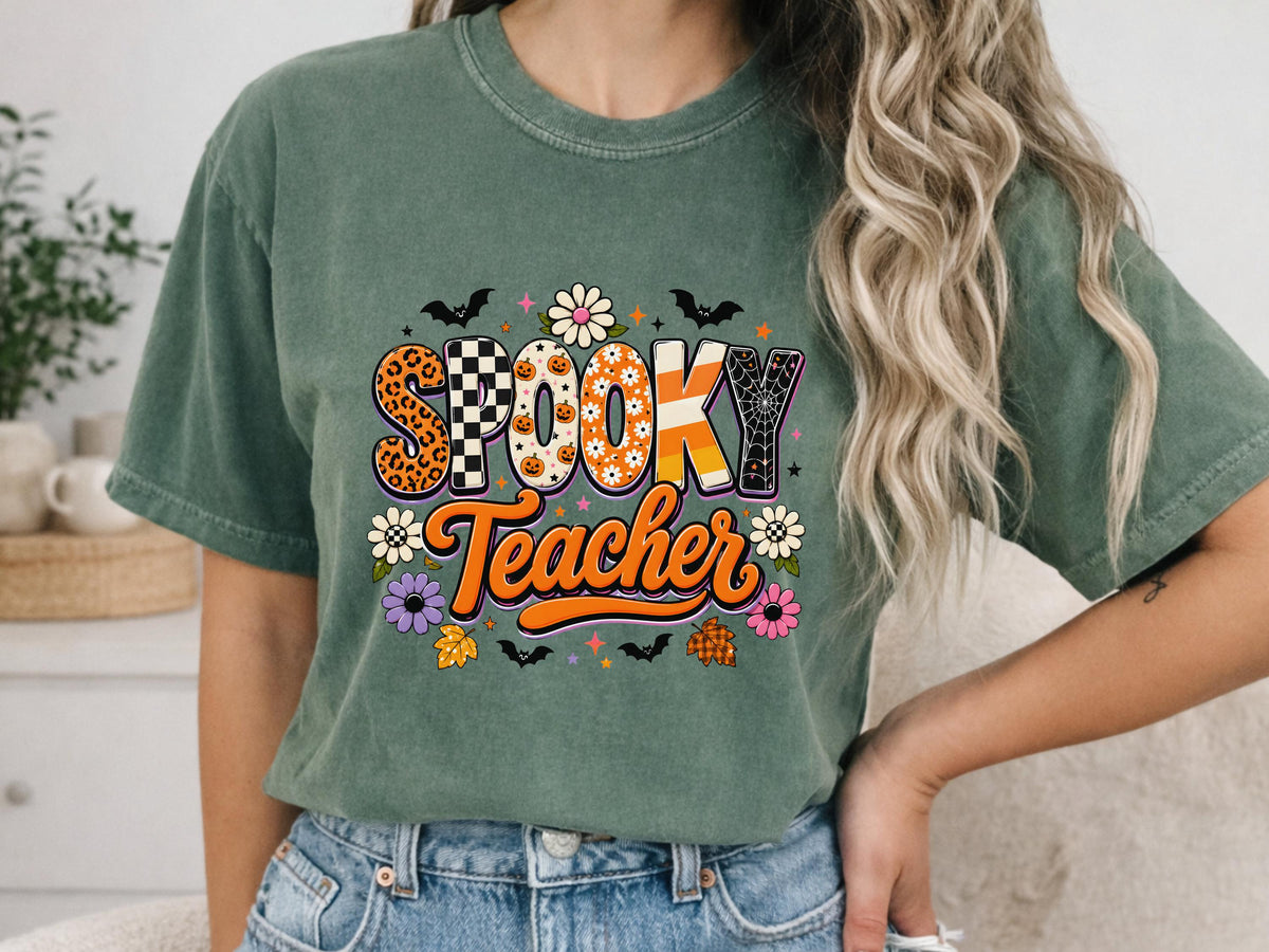 Spooky Teacher Shirt, Halloween Teacher T-Shirt, School Spirit Tee, Colorful Teacher Appreciation Gift, Fall Classroom Outfit 2025