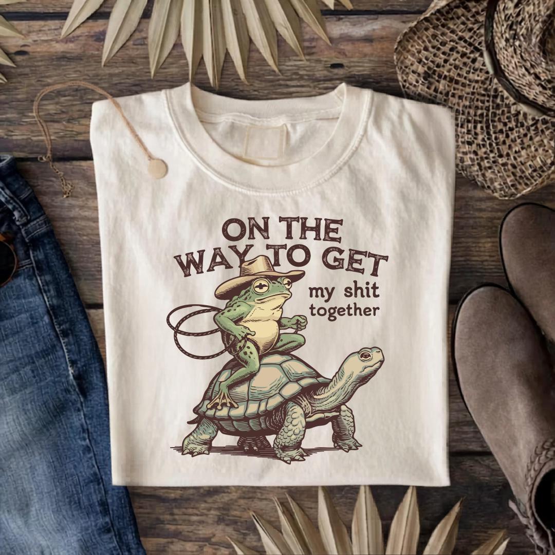 Funny Frog and Tortoise Sweatshirt, On the Way to Get My Shit Together Crewneck, Quirky Cottagecore Animal Gift, Unisex Pullover Style