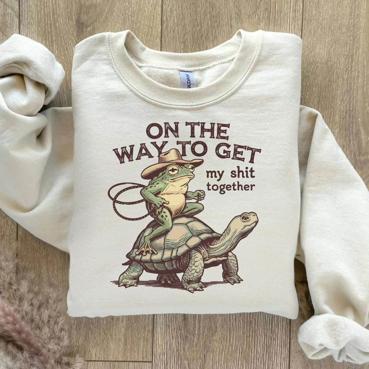 Funny Frog and Tortoise Sweatshirt, On the Way to Get My Shit Together Crewneck, Quirky Cottagecore Animal Gift, Unisex Pullover Style