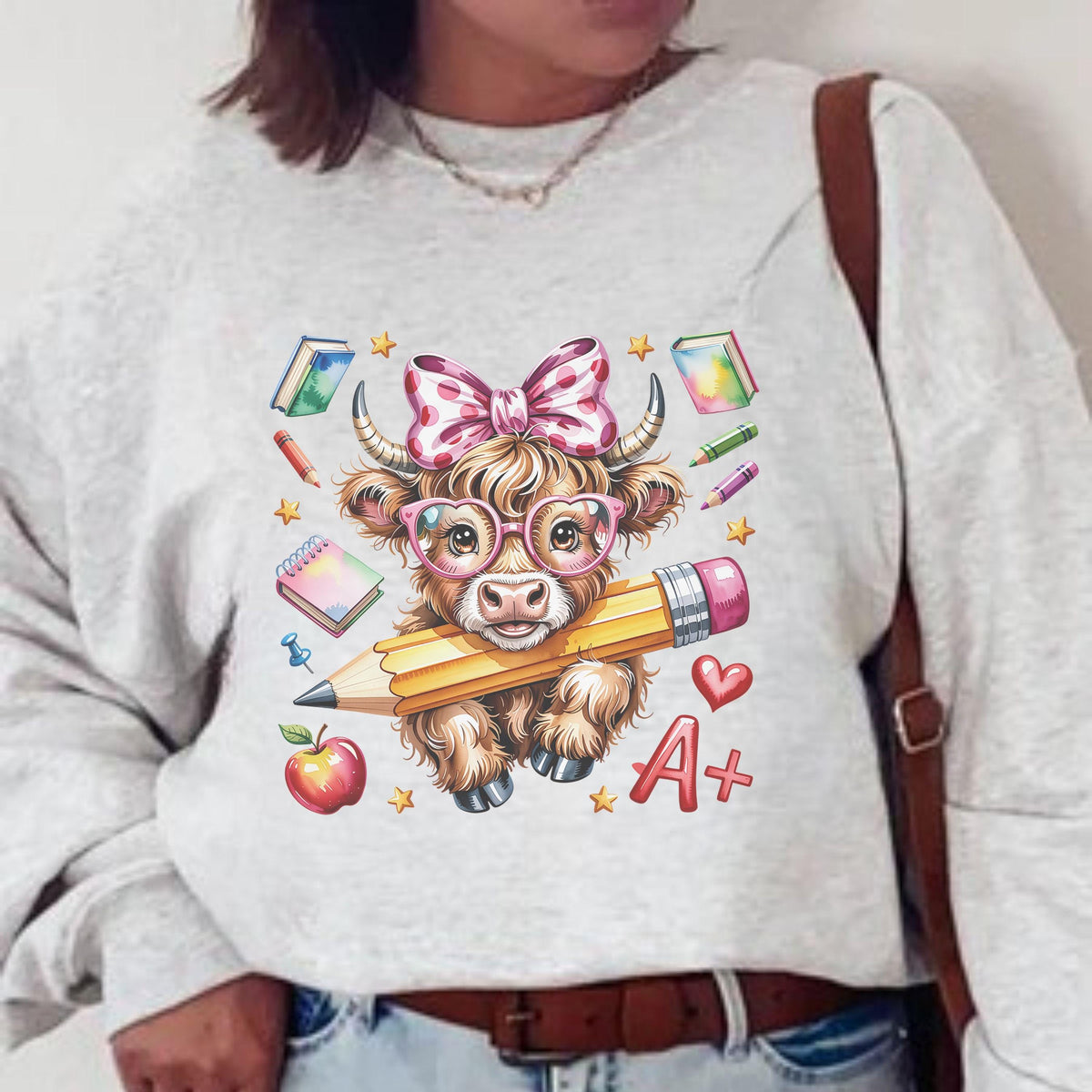 Cute Cow Sweatshirt, Back to School Hoodie, Kids Gift, Funny Highland Cow Design, Gildan Crewneck, Unisex Pullover, Cozy Fall Apparel