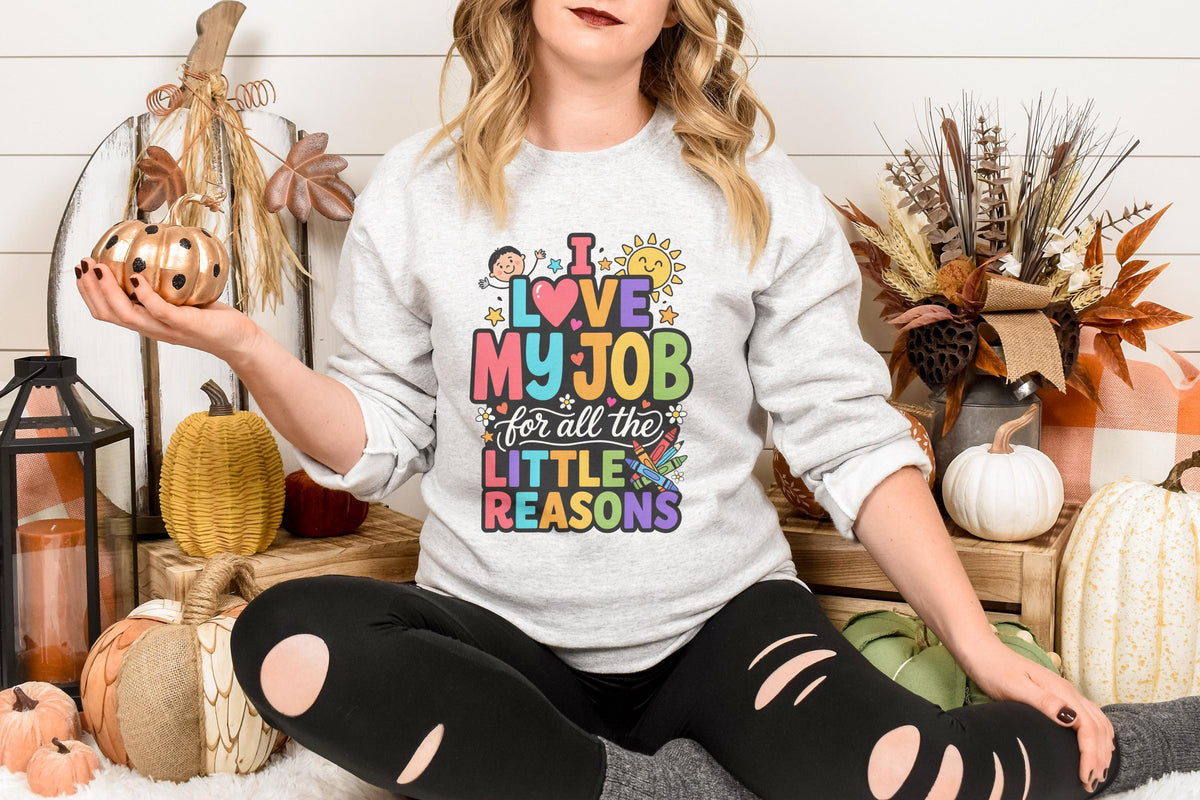 I Love My Job Sweatshirt, Colorful Work Apparel, Teacher Appreciation Gift, Unisex Gildan Crewneck, Fun Work Outfit, Crayon Design