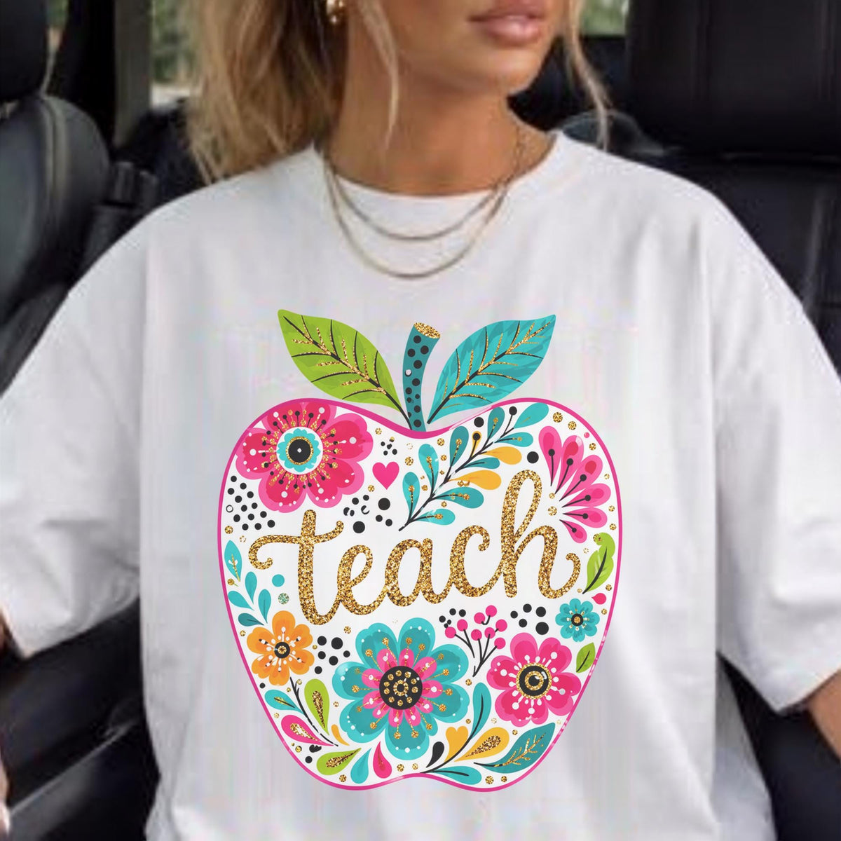 Apple Teacher Sweatshirt, Floral Teacher Gift, Custom Teacher Clothing, Colorful Apple Design, Personalized Crewneck, Gift for Educators