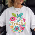 Apple Teacher Sweatshirt, Floral Teacher Gift, Custom Teacher Clothing, Colorful Apple Design, Personalized Crewneck, Gift for Educators
