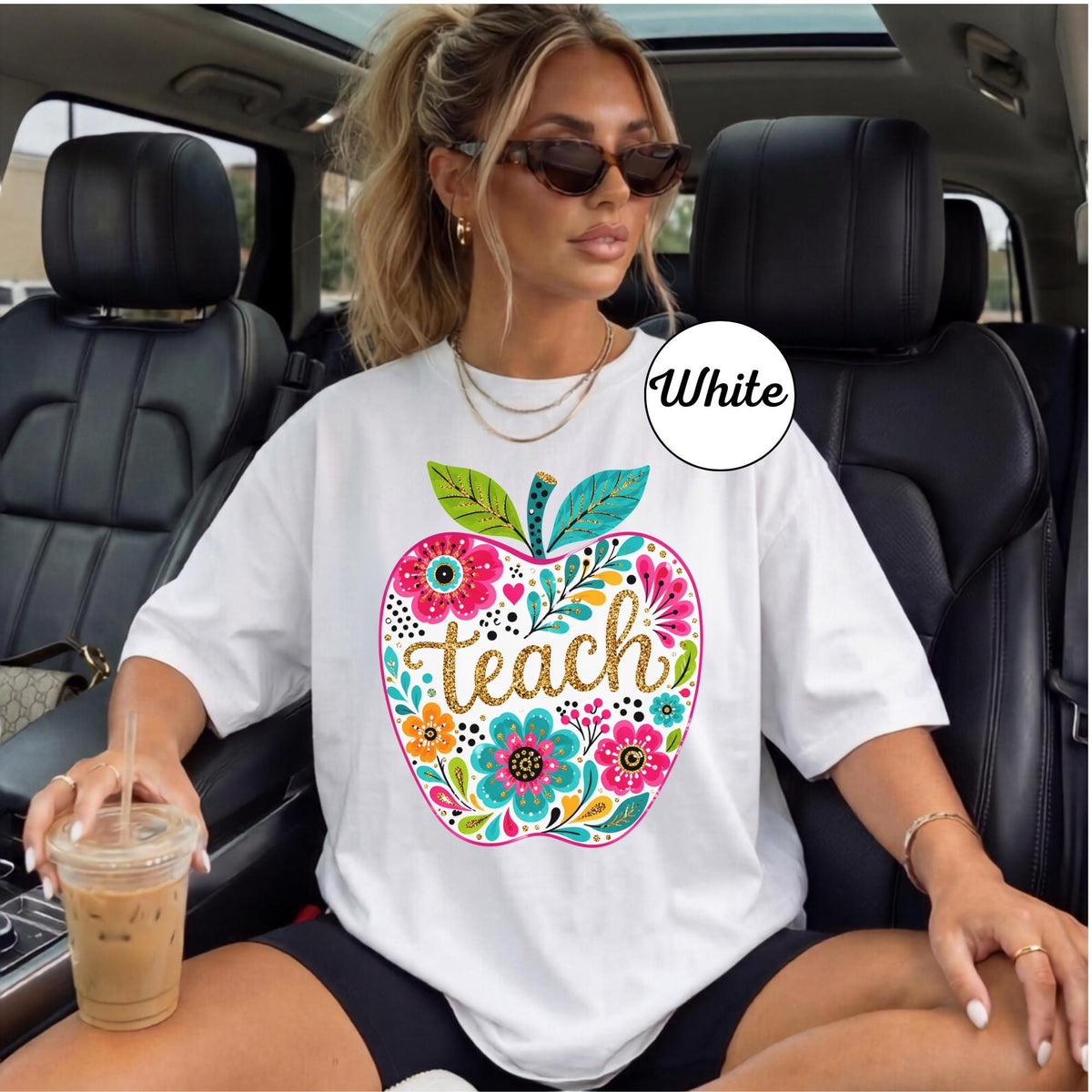Apple Teacher Sweatshirt, Floral Teacher Gift, Custom Teacher Clothing, Colorful Apple Design, Personalized Crewneck, Gift for Educators