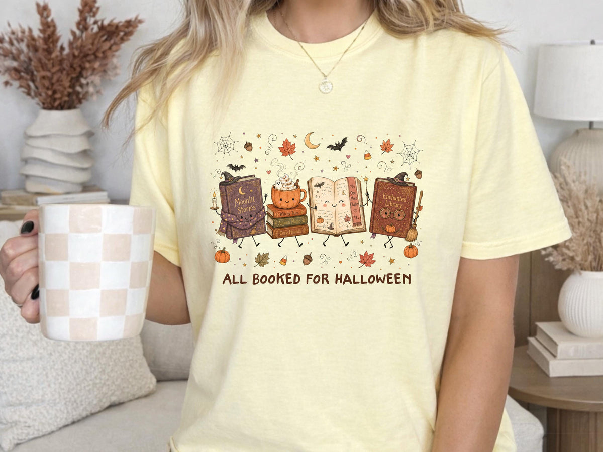 All Booked for Halloween Shirt, Book Lover Halloween Tee, Cozy Fall Reading Shirt, Witchy Autumn Bookworm Gift, Unisex T-Shirt Gift