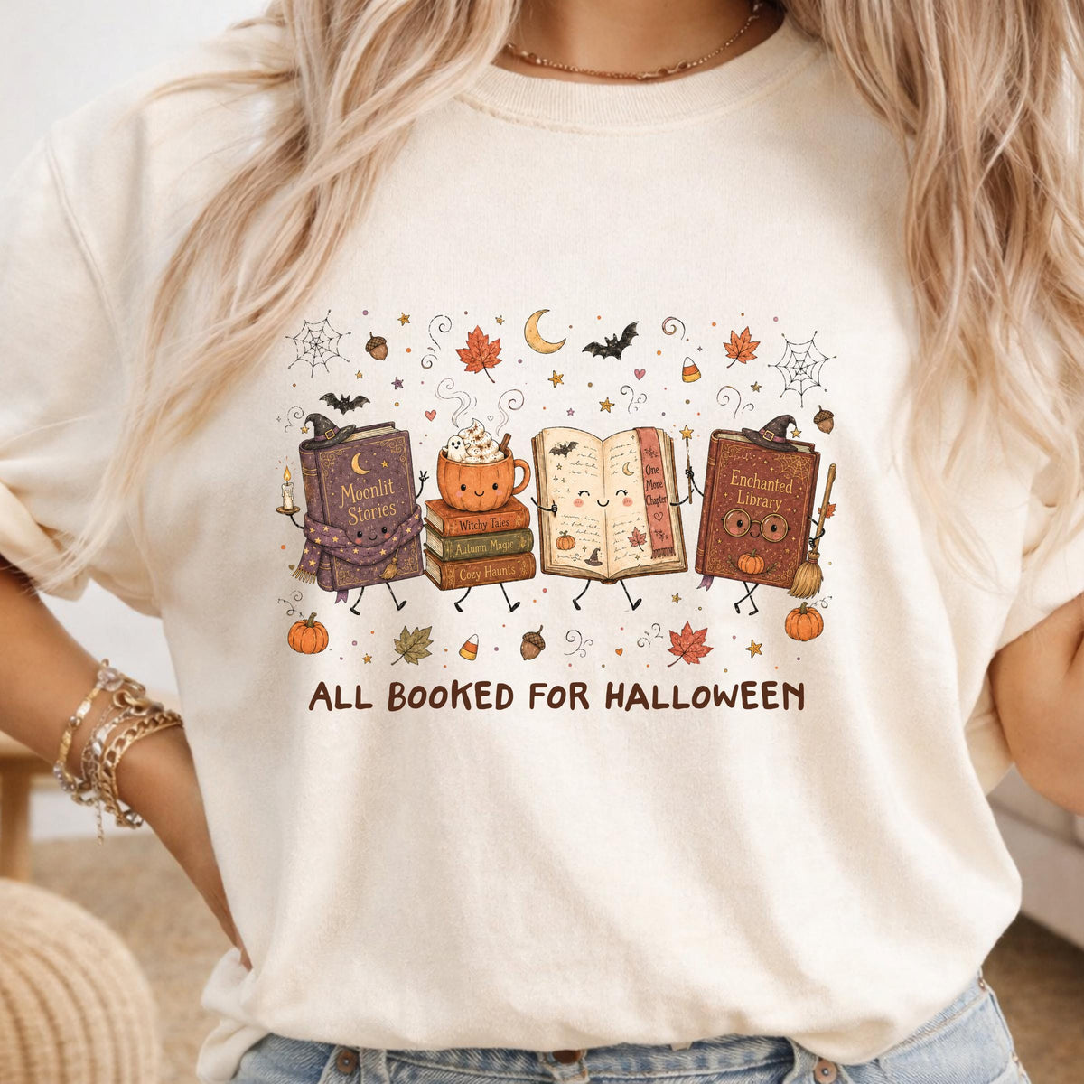 All Booked for Halloween Shirt, Book Lover Halloween Tee, Cozy Fall Reading Shirt, Witchy Autumn Bookworm Gift, Unisex T-Shirt Gift