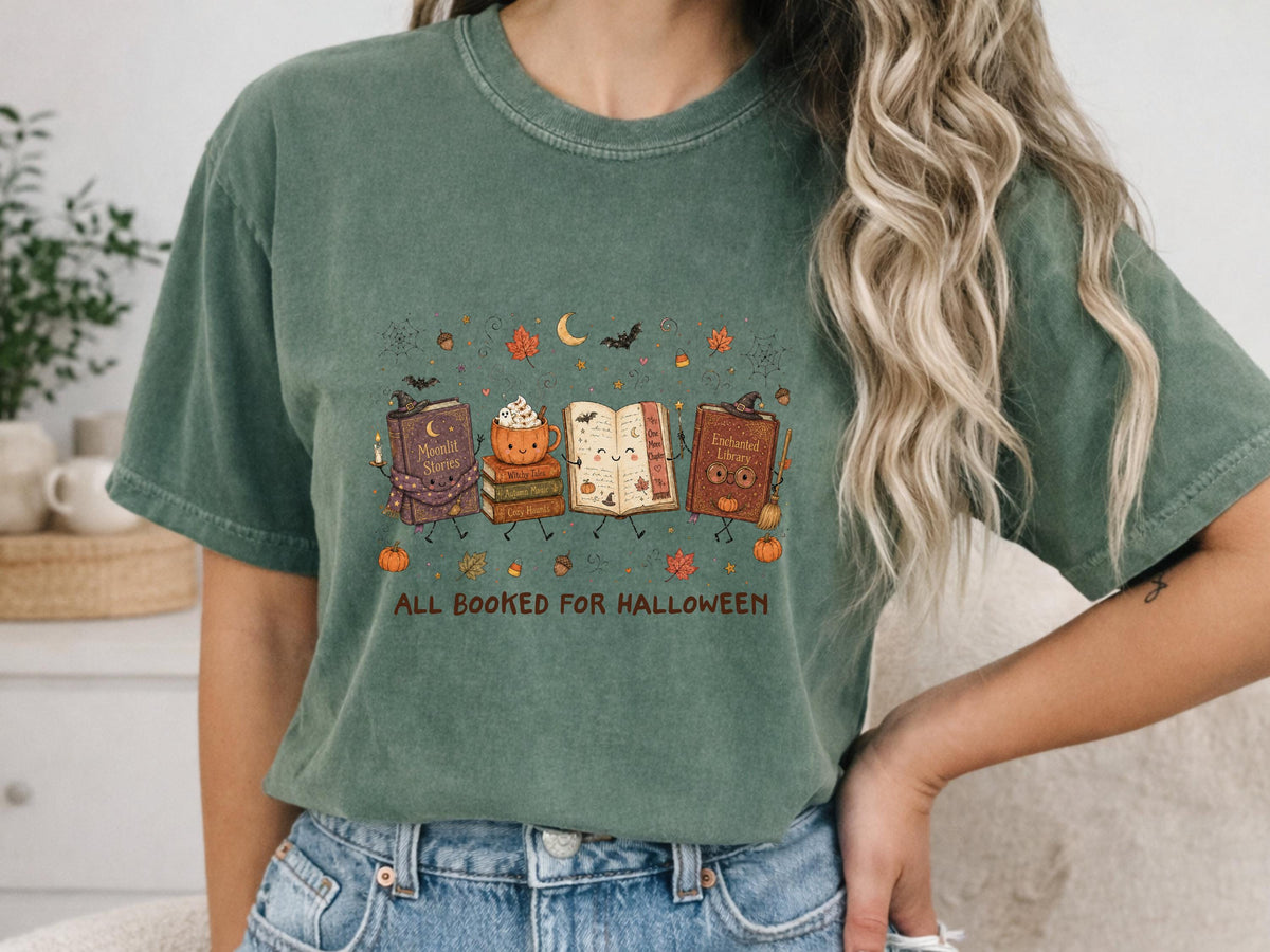 All Booked for Halloween Shirt, Book Lover Halloween Tee, Cozy Fall Reading Shirt, Witchy Autumn Bookworm Gift, Unisex T-Shirt Gift