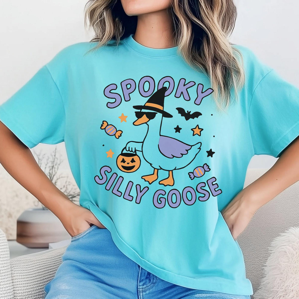 Spooky Silly Goose T Shirt, Halloween Goose Sweatshirt, Funny Witch Hat Duck Tee, Cute Halloween Hoodie, Autumn Outfit Gift Idea Bundle