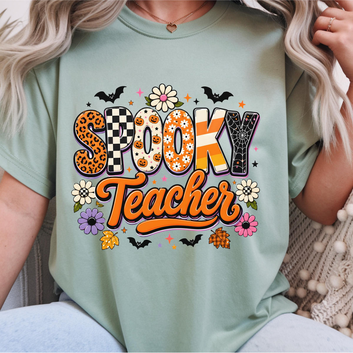 Spooky Teacher Shirt, Halloween Teacher T-Shirt, School Spirit Tee, Colorful Teacher Appreciation Gift, Fall Classroom Outfit 2025