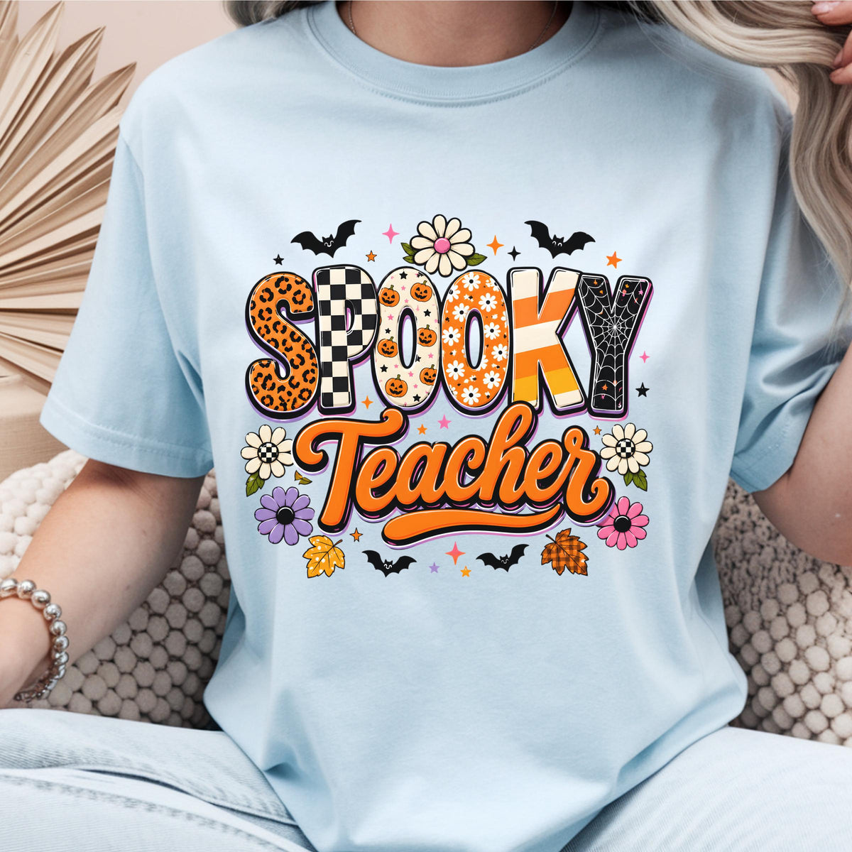 Spooky Teacher Shirt, Halloween Teacher T-Shirt, School Spirit Tee, Colorful Teacher Appreciation Gift, Fall Classroom Outfit 2025