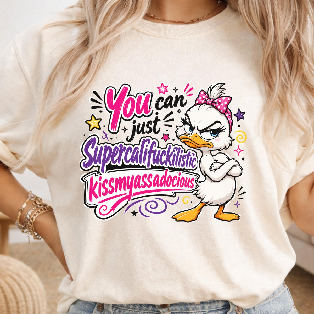 Sassy Duck Shirt, You Can Just Supercalifuckilistic Kiss My Assadocious Tee, Funny Duck Graphic T-Shirt, Bold Statement Gift, Gift for Her