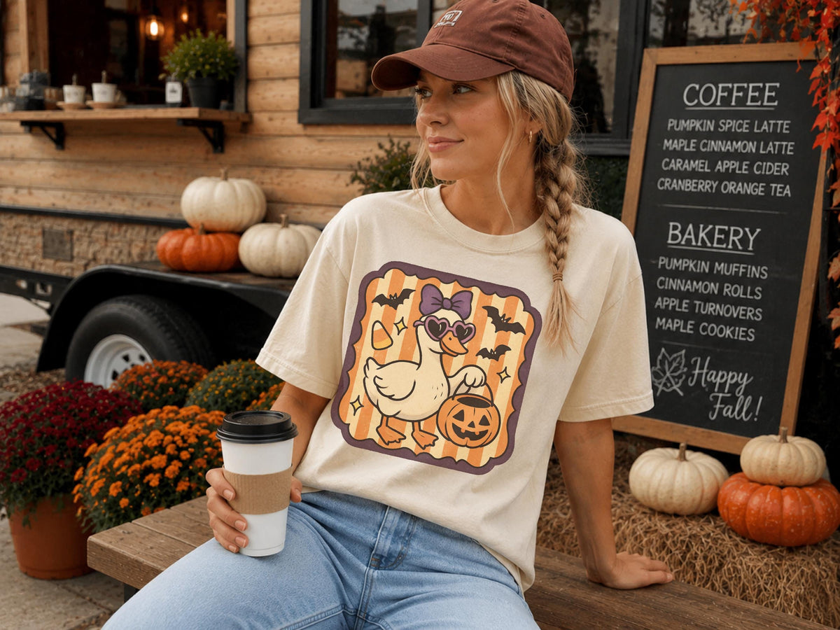 Halloween Duck Sweatshirt, Spooky Pumpkin T Shirt, Bat and Bow Duck Pullover Hoodie, Cute Autumn Halloween Gift for Duck Lovers and Fans