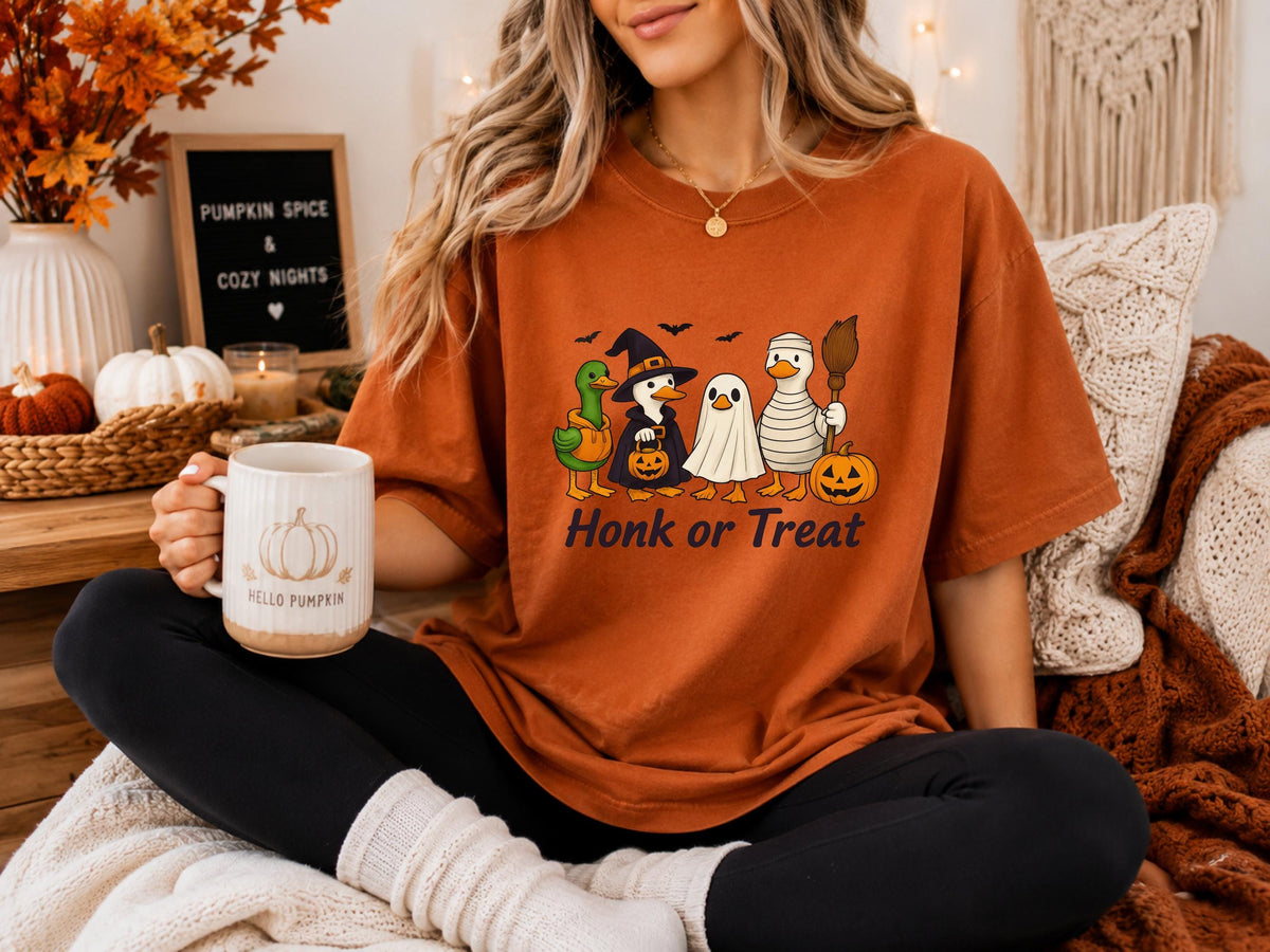 Honk or Treat Duck Halloween Sweatshirt, Funny Ghost Duck T Shirt Crewneck, Witch Pumpkin Costume, Spooky Fall Gift for Duck Lovers Adults