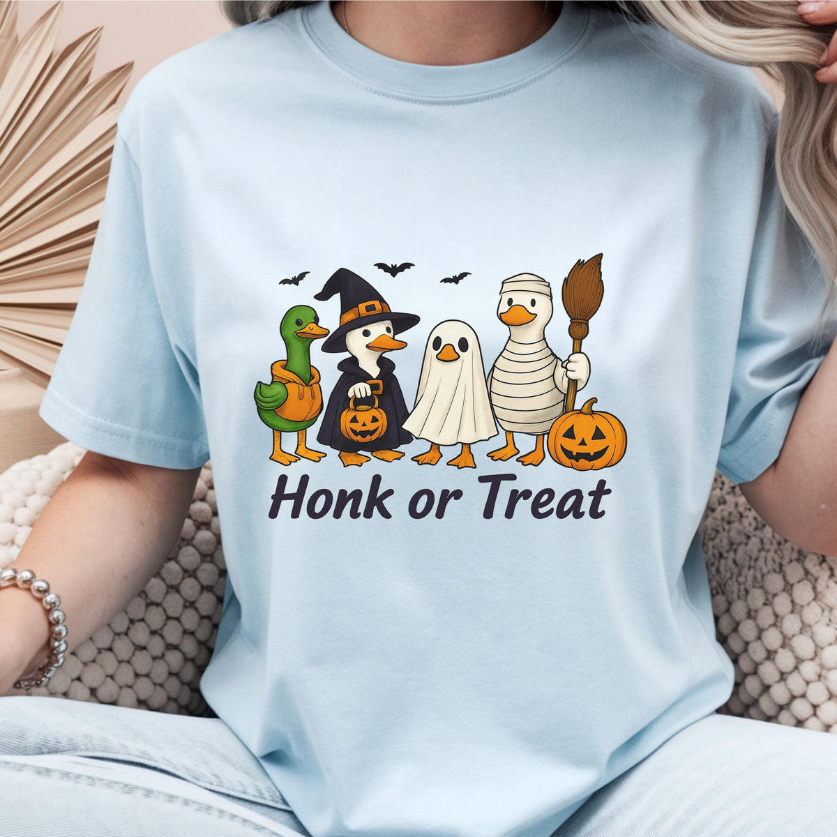 Honk or Treat Duck Halloween Sweatshirt, Funny Ghost Duck T Shirt Crewneck, Witch Pumpkin Costume, Spooky Fall Gift for Duck Lovers Adults