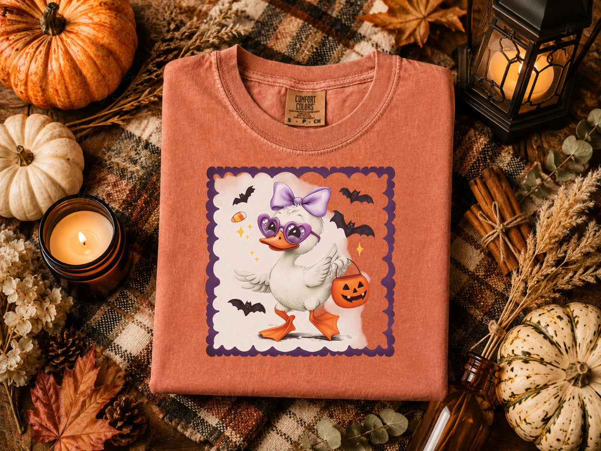 Halloween Duck Sweatshirt, Cute Bat Costume Crewneck, Purple Bow Duckling Shirt, Spooky Trick or Treat Fall Pullover Gift Idea 2025