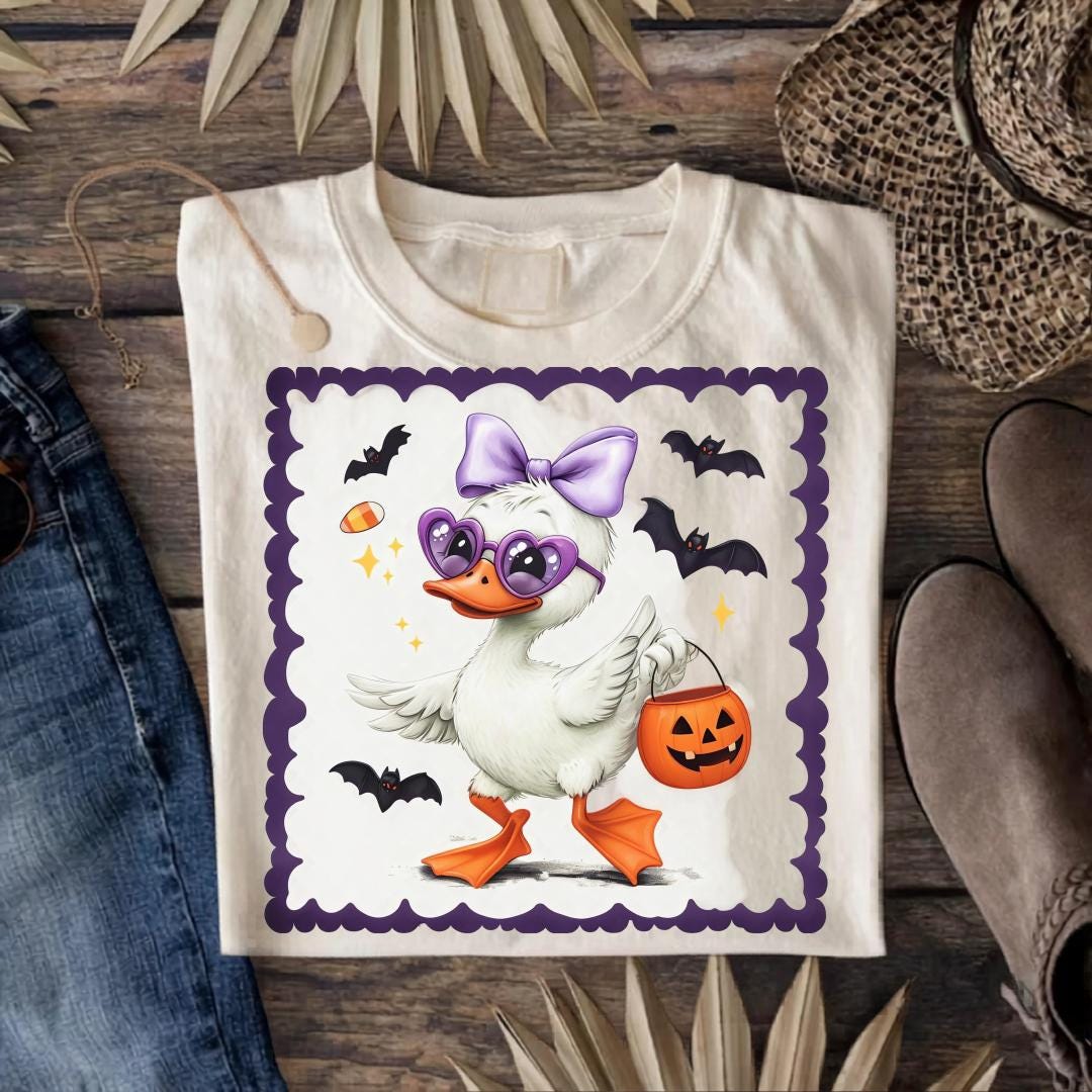 Halloween Duck Sweatshirt, Cute Bat Costume Crewneck, Purple Bow Duckling Shirt, Spooky Trick or Treat Fall Pullover Gift Idea 2025