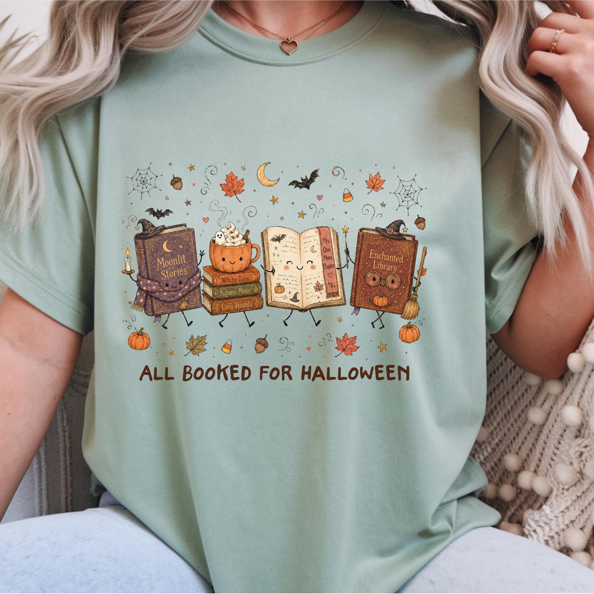 All Booked for Halloween Shirt, Book Lover Halloween Tee, Cozy Fall Reading Shirt, Witchy Autumn Bookworm Gift, Unisex T-Shirt Gift