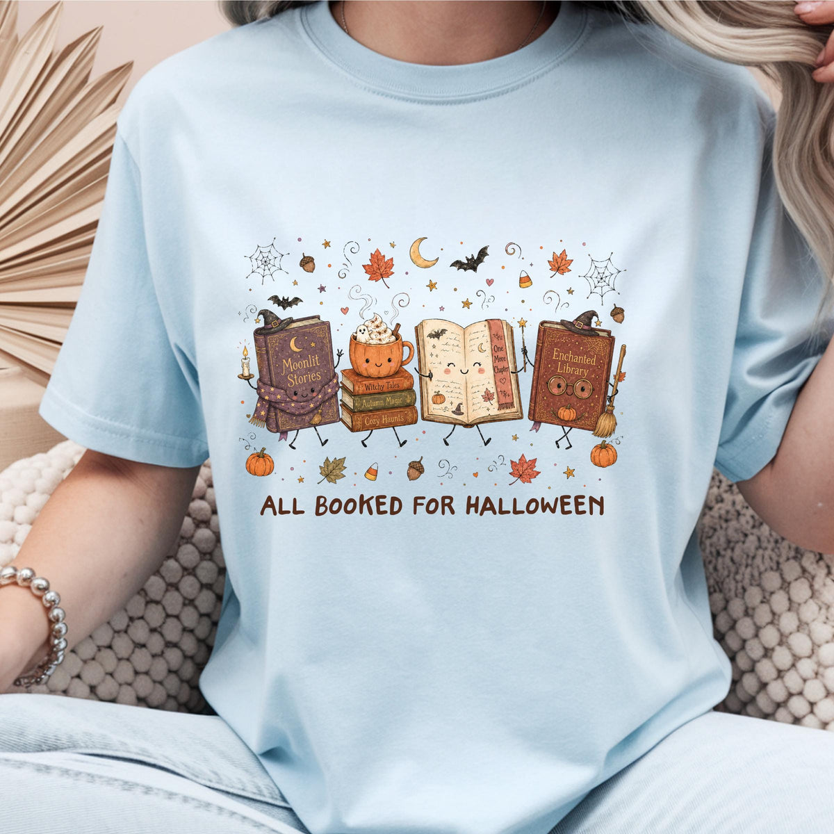 All Booked for Halloween Shirt, Book Lover Halloween Tee, Cozy Fall Reading Shirt, Witchy Autumn Bookworm Gift, Unisex T-Shirt Gift