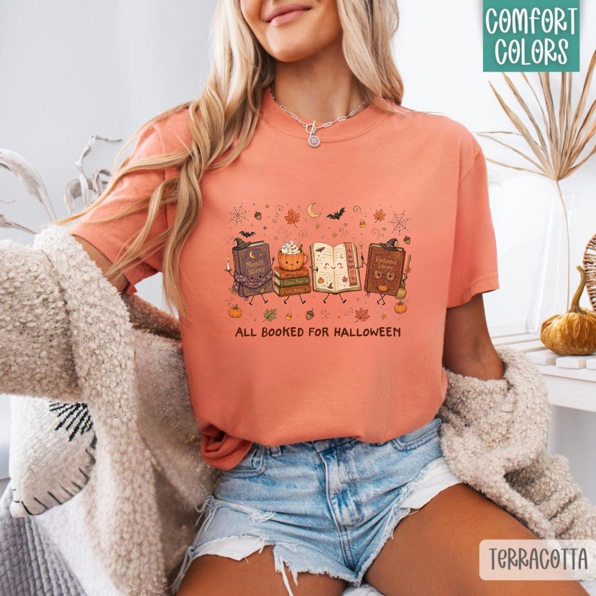 All Booked for Halloween Shirt, Book Lover Halloween Tee, Cozy Fall Reading Shirt, Witchy Autumn Bookworm Gift, Unisex T-Shirt Gift