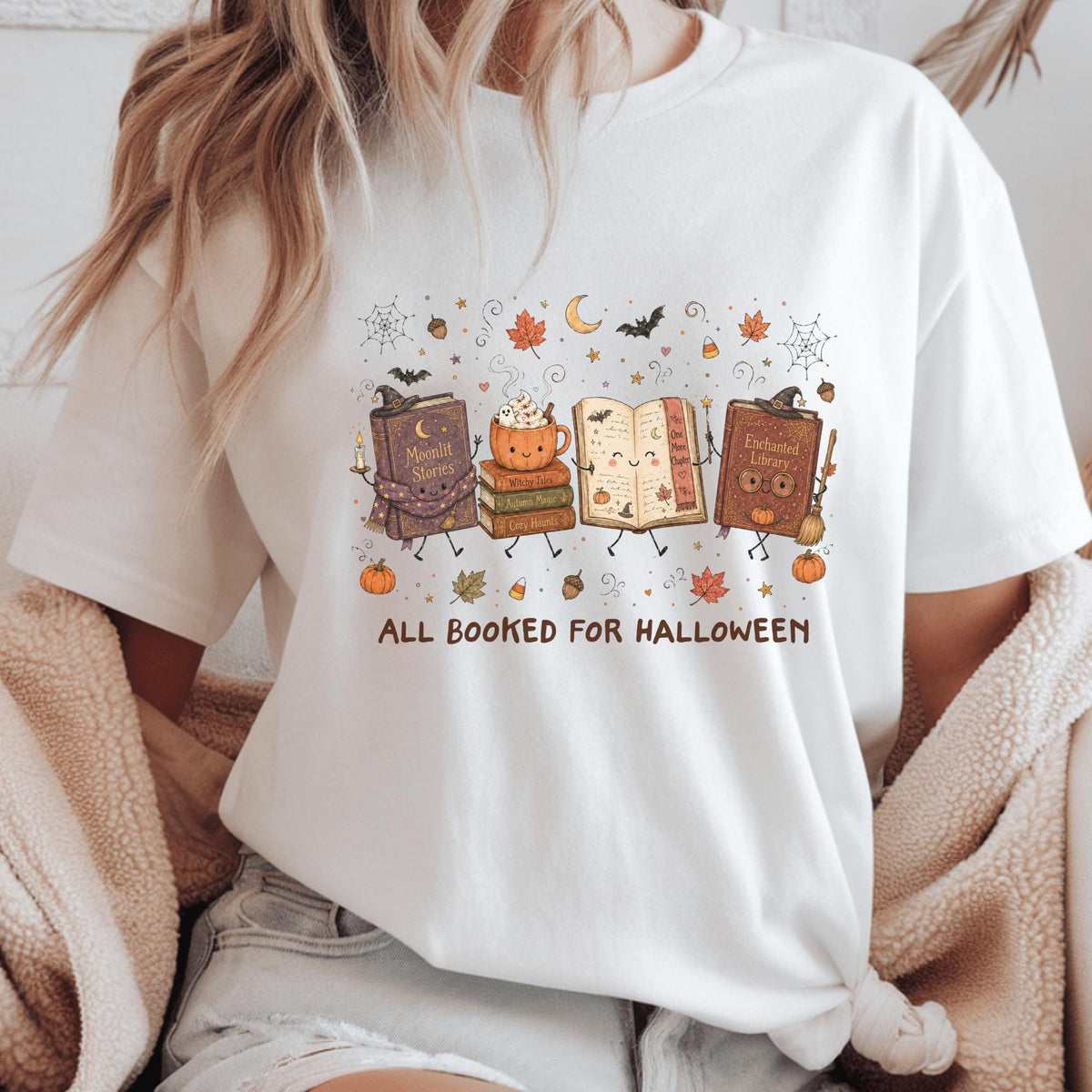 All Booked for Halloween Shirt, Book Lover Halloween Tee, Cozy Fall Reading Shirt, Witchy Autumn Bookworm Gift, Unisex T-Shirt Gift