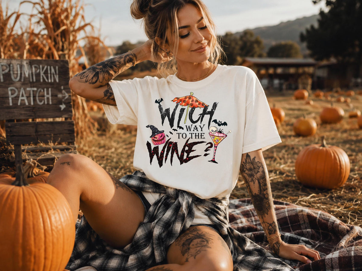 Witch Way to the Wine Sweatshirt, Halloween Witchy Crewneck, Spooky Pumpkin Martini Shirt, Gothic Autumn Party Gift for Wine Lovers