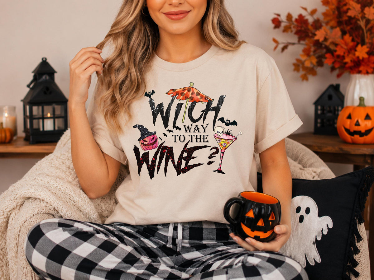 Witch Way to the Wine Sweatshirt, Halloween Witchy Crewneck, Spooky Pumpkin Martini Shirt, Gothic Autumn Party Gift for Wine Lovers